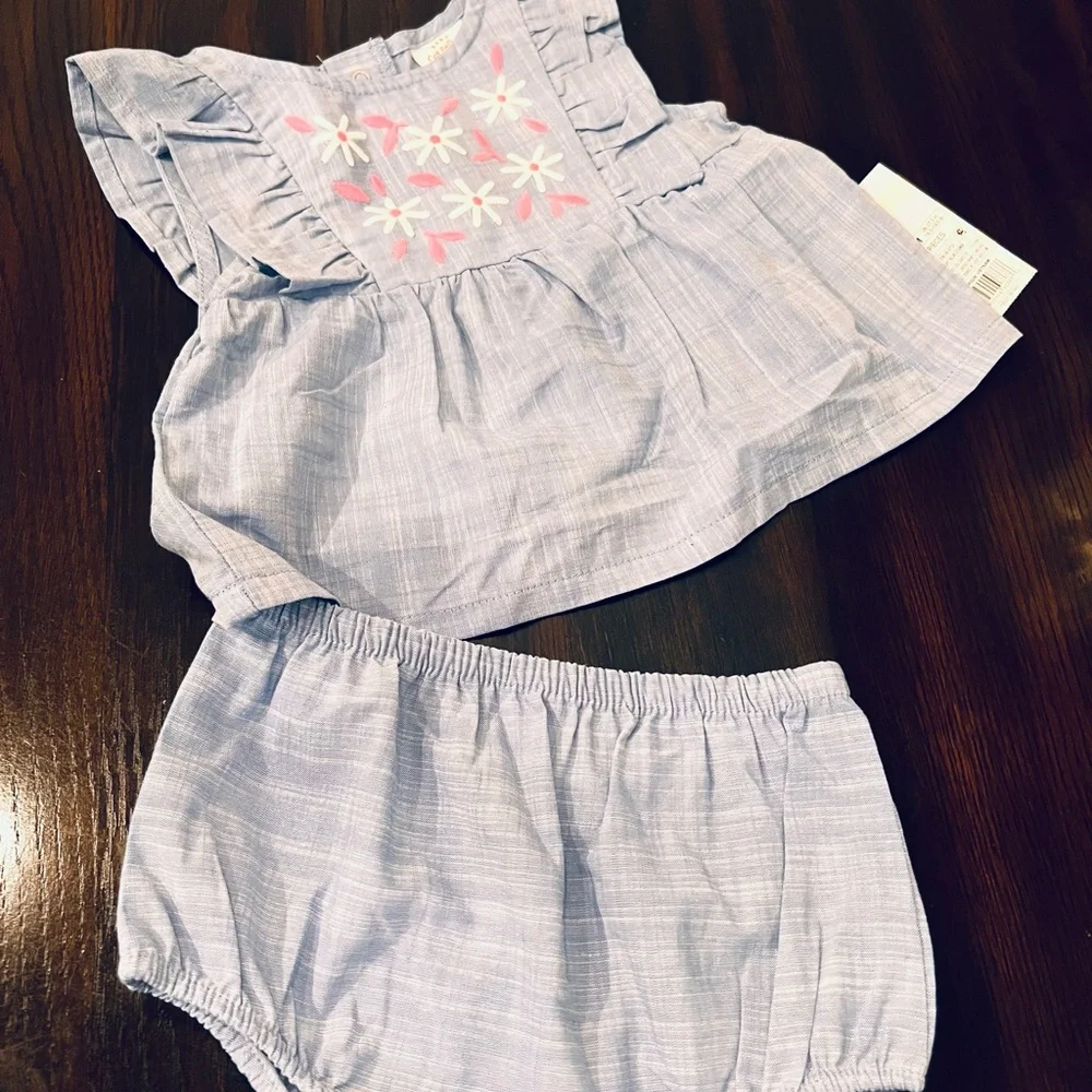 Cat and Jack 2pc Baby Girl Chambray top & Bottom Set